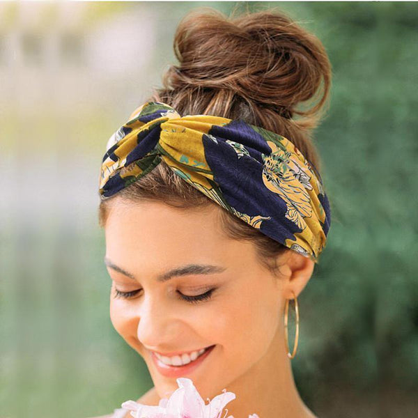 Boho Flower Headbands For Women Vintage Strecth Hairbands Bows Headband Yoga Turban Headwrap Girls Hair Accessories