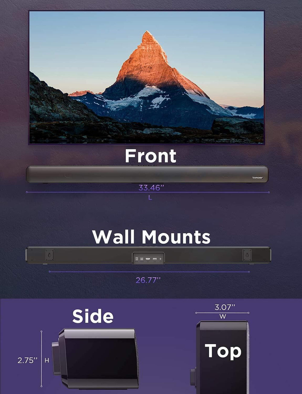 Planet Gates BOMAKER 100W TV Sound Bar Wired&Wireless Bluetooth Home 9 EQs/Deep Bass/CEC Remote/3D Surround SoundBar PC Theater TV Speaker