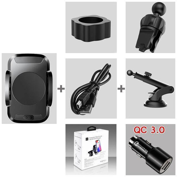 Planet Gates Both Holder QC 3.0 TOMKAS Qi Wireless Car Charger Infrared Sensor Fast Charger Wireless Charging For Phone Automatic Induction Wireless Car Charger