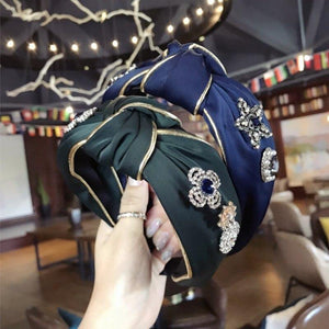 Boutique Hair Accessories Women's Luxury Fabric Gold-rimmed Diamonds Super Flash Middle Knotted Wide-brimmed Headband Hairband