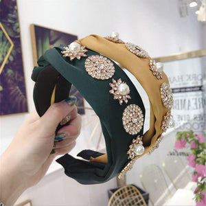 Boutique Hair Accessories Women's Luxury Fabric Gold-rimmed Diamonds Super Flash Middle Knotted Wide-brimmed Headband Hairband