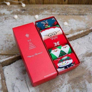 Planet Gates Bow box style 5 Pairs Cotton Women's Socks With Gift Box Cute Funny Deer Santa Claus Tree Pattern Socks For Girl Christmas