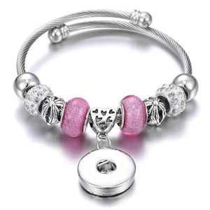 Planet Gates Bracelets for 18mm Snaps Jewelry Elastic Silver Beaded Snap Bracelet Bangles Fit Snap Buttons Jewelry Charms Bracelet