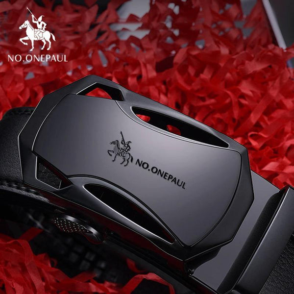 Brand Fashion Automatic Buckle Black Genuine Leather Belt Men's Belts Cow Leather Belts For Men 3.5cm Width WQE789