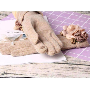 Planet Gates Brand Gloves Winter Women Gloves Cashmere Mittens Female Beig Flower Warm Wool Gloves Women Driving Gloves