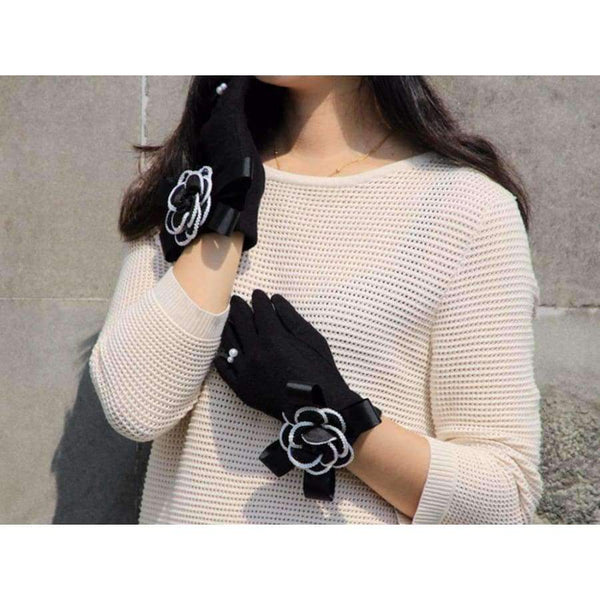 Planet Gates Brand Gloves Winter Women Gloves  Cashmere Mittens Female Big Flower Warm Wool Gloves Women Driving Gloves
