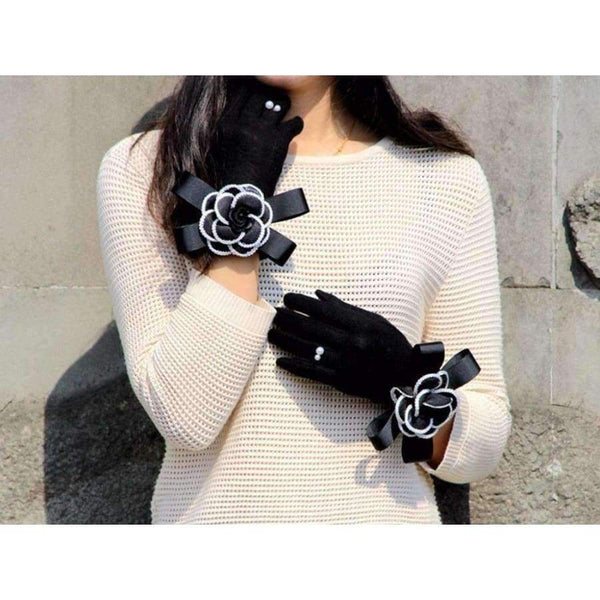 Planet Gates Brand Gloves Winter Women Gloves  Cashmere Mittens Female Big Flower Warm Wool Gloves Women Driving Gloves