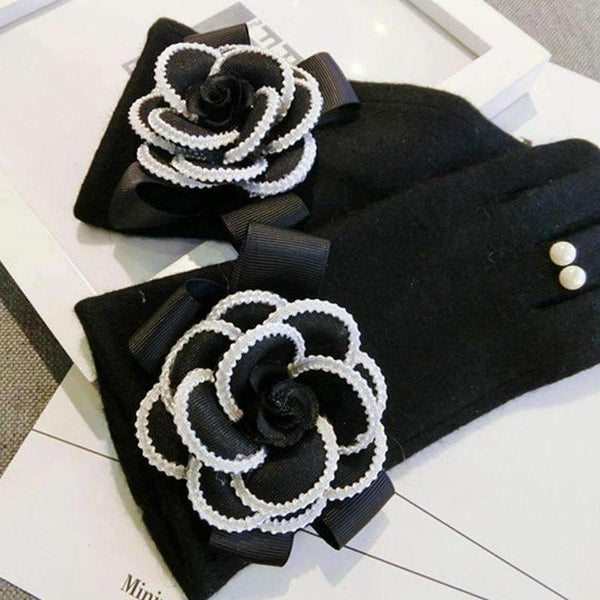 Planet Gates Brand Gloves Winter Women Gloves  Cashmere Mittens Female Big Flower Warm Wool Gloves Women Driving Gloves