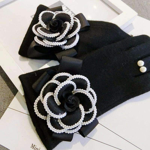 Planet Gates Brand Gloves Winter Women Gloves  Cashmere Mittens Female Big Flower Warm Wool Gloves Women Driving Gloves