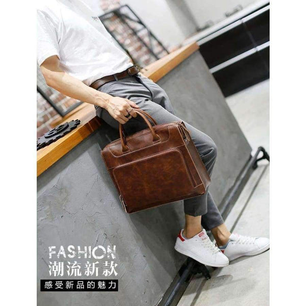 Planet Gates Brand Men's Briefcase Handbag Crazy Horse Pu Leather Messenger Travel Bag Business Men Tote Bags Man Casual Crossbody Briefcases