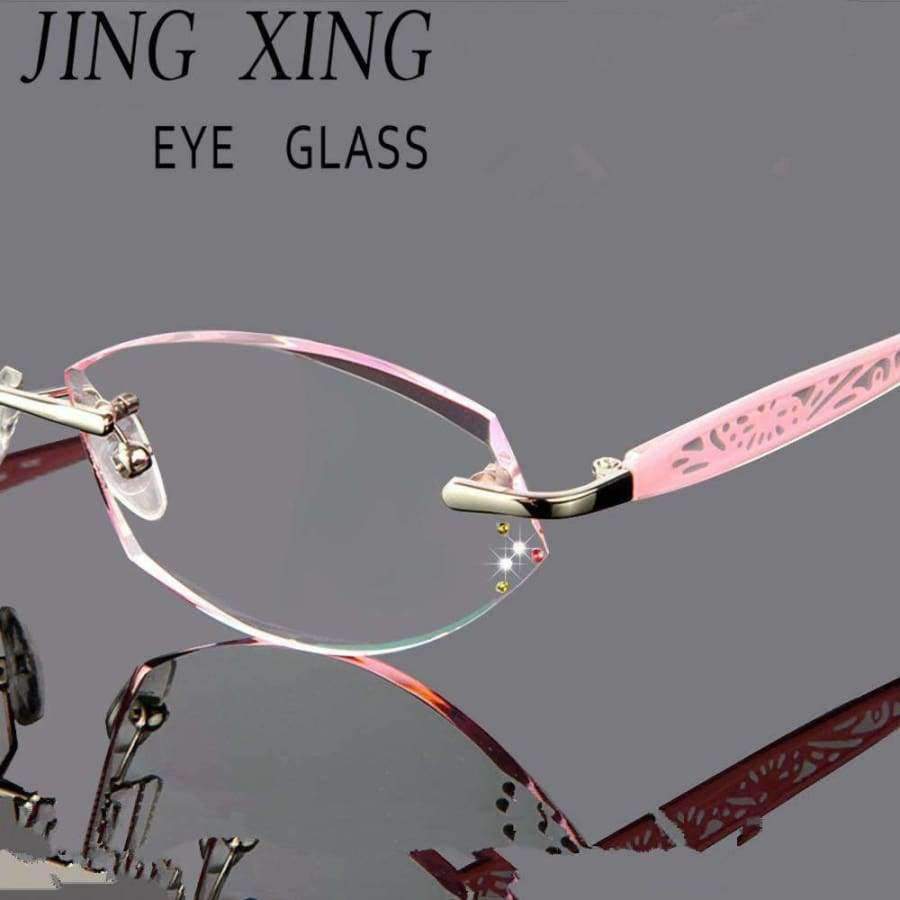 Planet Gates Brand Tint Lenses Sunglasses Titanium Eyewear Female Diamond Crystal Trimmed Glasses Frame Cat Eye Rimless Glasses Woman