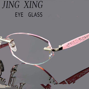 Planet Gates Brand Tint Lenses Sunglasses Titanium Eyewear Female Diamond Crystal Trimmed Glasses Frame Cat Eye Rimless Glasses Woman