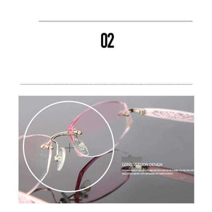 Planet Gates Brand Tint Lenses Sunglasses Titanium Eyewear Female Diamond Crystal Trimmed Glasses Frame Cat Eye Rimless Glasses Woman