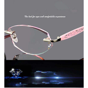 Planet Gates Brand Tint Lenses Sunglasses Titanium Eyewear Female Diamond Crystal Trimmed Glasses Frame Cat Eye Rimless Glasses Woman