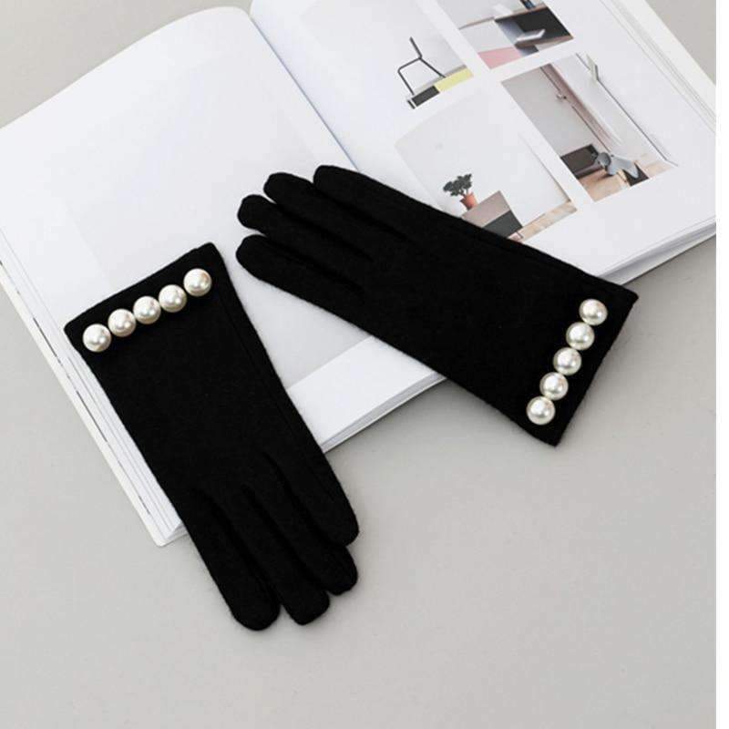 Planet Gates Brand Women Gloves Winter Luxury Pearl Warm Wool Gloves Ladies  Fashion Gloves  Cashmere Mittens Female