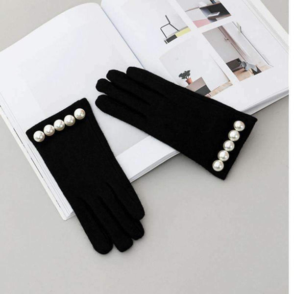 Planet Gates Brand Women Gloves Winter Luxury Pearl Warm Wool Gloves Ladies  Fashion Gloves  Cashmere Mittens Female