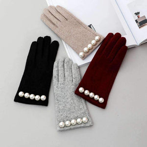 Planet Gates Brand Women Gloves Winter Luxury Pearl Warm Wool Gloves Ladies  Fashion Gloves  Cashmere Mittens Female