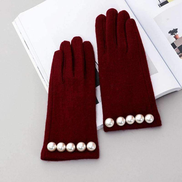 Planet Gates Brand Women Gloves Winter Luxury Pearl Warm Wool Gloves Ladies  Fashion Gloves  Cashmere Mittens Female