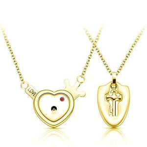 Planet Gates Brass Plated Lovers Jewelry Love Heart Lock Bracelet Stainless Steel Bracelets Bangles Key Pendant Necklace Jewelry Dropshipping