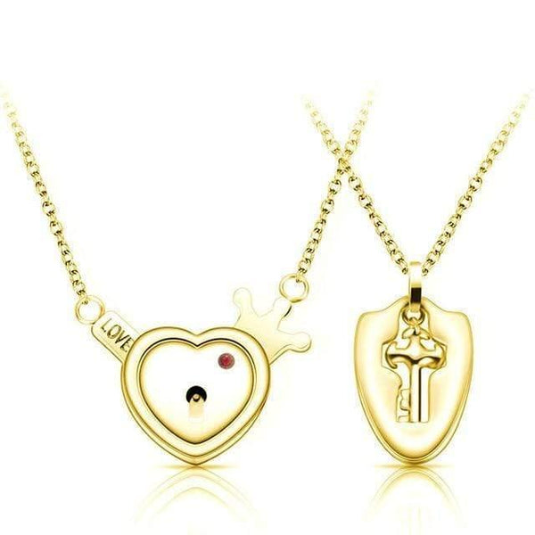 Planet Gates Brass Plated Lovers Jewelry Love Heart Lock Bracelet Stainless Steel Bracelets Bangles Key Pendant Necklace Jewelry Dropshipping