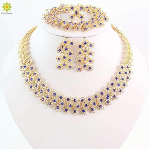 Planet Gates Bridal Engagement Ring Blue Crystal Necklace Pendant Earrings Bracelet Gold Color Jewelry Sets For Women Bijouterie Accessories