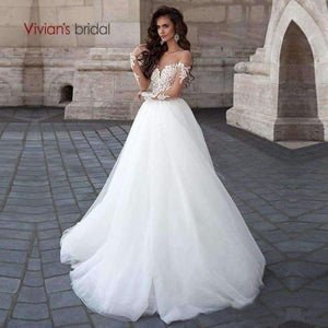 Planet Gates Bridal  Fashion Sweetheart Illouion Long Sleeve Wedding Dress A-line Backless Lace Appliques Customized Bridal Gown