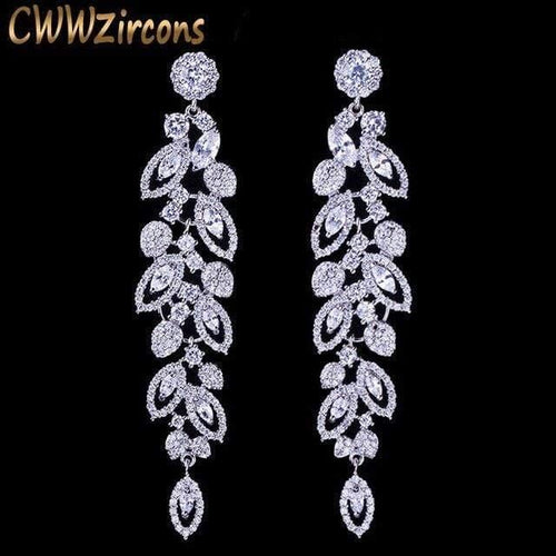 Planet Gates Bridal Jewelry Gorgeous Top Quality Cubic Zirconia Pave Long Dangle Wedding Earrings for Brides CZ396
