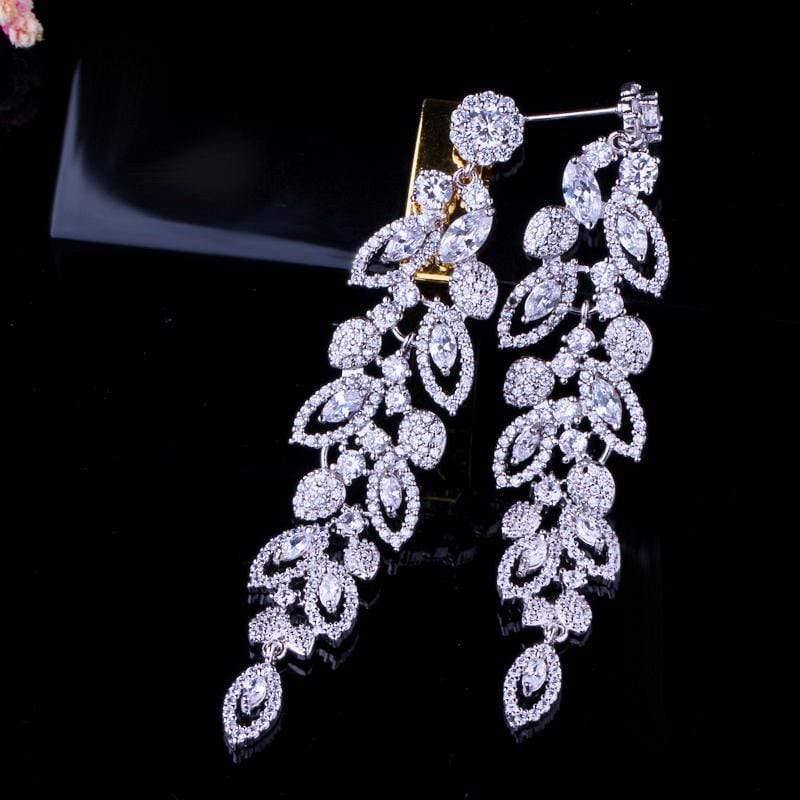 Planet Gates Bridal Jewelry Gorgeous Top Quality Cubic Zirconia Pave Long Dangle Wedding Earrings for Brides CZ396