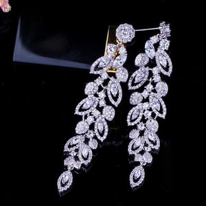 Planet Gates Bridal Jewelry Gorgeous Top Quality Cubic Zirconia Pave Long Dangle Wedding Earrings for Brides CZ396