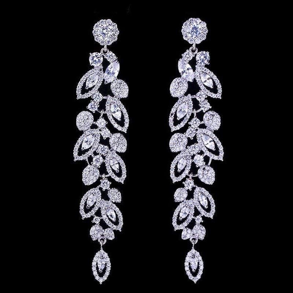 Planet Gates Bridal Jewelry Gorgeous Top Quality Cubic Zirconia Pave Long Dangle Wedding Earrings for Brides CZ396