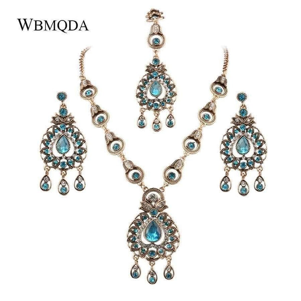 Planet Gates Bridal Jewelry Sets Blue Red Peacock Prestige Necklace Earrings For Women Ethinc Accessories