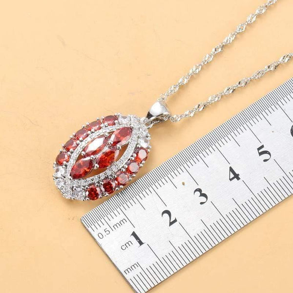 Planet Gates Bridal Luxurious Wedding Accessories 925 Sterling Silver Natural Red Garnet Big Jewelry Sets For Women 6-Color 4PCS Sets