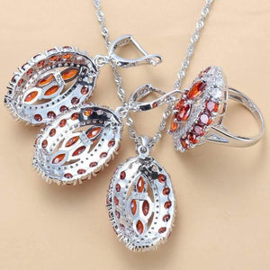 Planet Gates Bridal Luxurious Wedding Accessories 925 Sterling Silver Natural Red Garnet Big Jewelry Sets For Women 6-Color 4PCS Sets