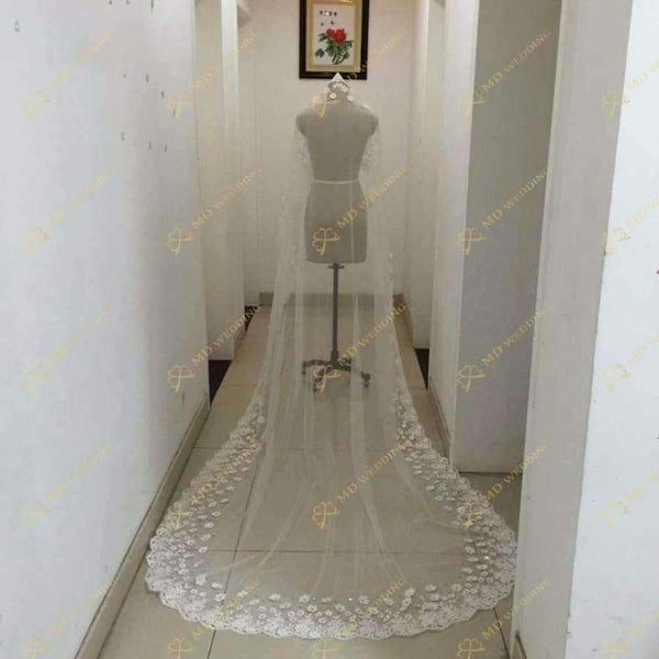 Planet Gates Bridal Veil White/Ivory 3m Long Wedding Veil Mantilla Wedding Accessories Veu De Noiva With Lace Flowers beadwork MD3053