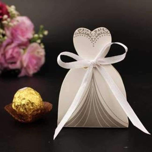 Planet Gates Bride 10Pcs Candy Box Bridal Gift Cases Groom Tuxedo Dress Gown Ribbon Wedding Favors Sugar Case Wedding Decoration mariage casamento