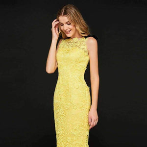 Planet Gates Bright Yellow / 2 Bright yellow cocktail dress elegant sheath lace zipper up tea length wedding party formal dress cocktail dresses