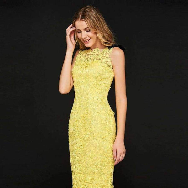 Planet Gates Bright Yellow / 2 Bright yellow cocktail dress elegant sheath lace zipper up tea length wedding party formal dress cocktail dresses