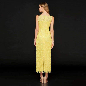 Planet Gates Bright Yellow / 2 Bright yellow cocktail dress elegant sheath lace zipper up tea length wedding party formal dress cocktail dresses