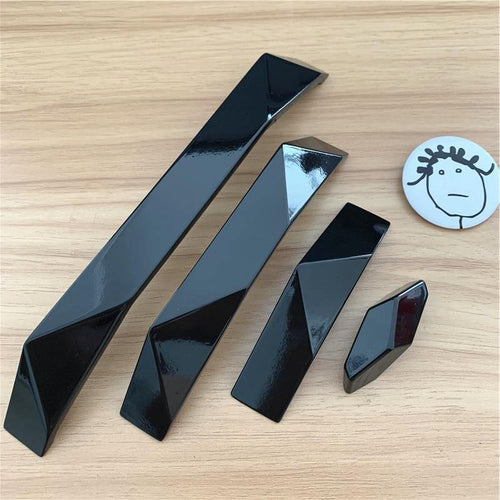 Design Matte Piano Black Solid Zinc Alloy Hole Pitch 32mm 192mm Geometric Design Modern Style Cabinet  Handle Door Pull