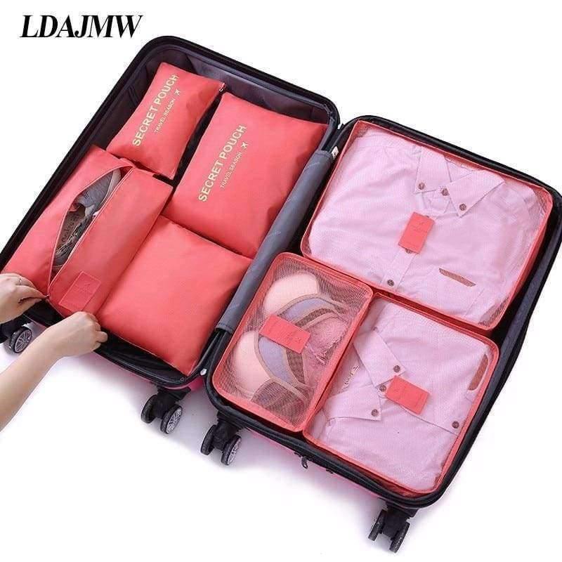 Planet Gates brilliant black 7Pcs/set Trip Luggage Organizer Polyester Portable Travel Partition Pouch Storage Bags Home Organization Accessories Supplies