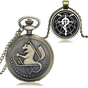 Planet Gates Bronze Cartoon Fullmetal Alchemist Edward Pocket Watch with Necklace & Pendant Chain Cosplay Costume Luxury Gift Set