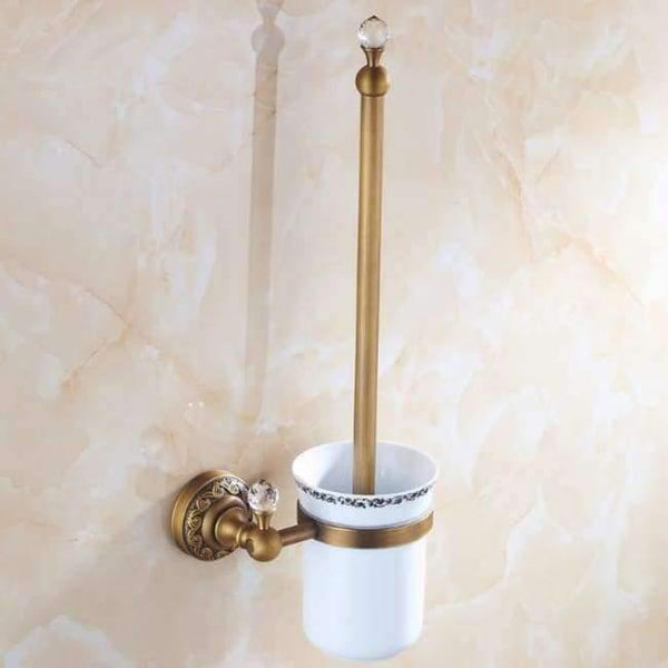 Planet Gates Bronze Crystal Antique Solid Brass Toilet Brush Holder Ti Pvd Carved European Bathroom Accessories Wall Mounted Bathroom Products