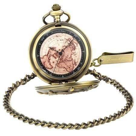 Planet Gates Bronze KSP106 Bronze Boat Rudder Anchor Pattern Case Map Analog Relogio Fob Key Pendant Clock Chain Mens Quartz Pocket Watch /KSP106