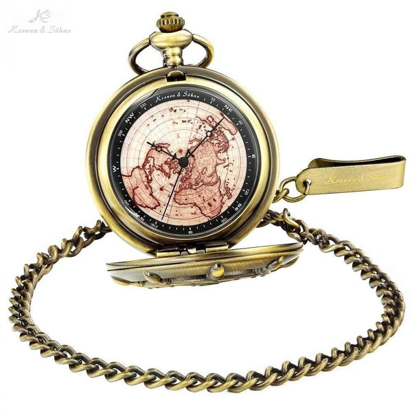 Planet Gates Bronze KSP106 Bronze Boat Rudder Anchor Pattern Case Map Analog Relogio Fob Key Pendant Clock Chain Mens Quartz Pocket Watch /KSP106