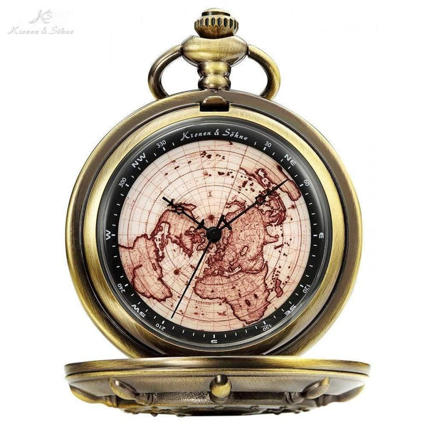 Planet Gates Bronze KSP106 Bronze Boat Rudder Anchor Pattern Case Map Analog Relogio Fob Key Pendant Clock Chain Mens Quartz Pocket Watch /KSP106