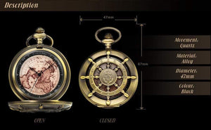 Planet Gates Bronze KSP106 Bronze Boat Rudder Anchor Pattern Case Map Analog Relogio Fob Key Pendant Clock Chain Mens Quartz Pocket Watch /KSP106