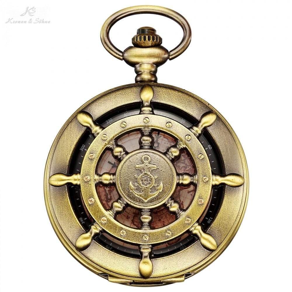 Planet Gates Bronze KSP106 Bronze Boat Rudder Anchor Pattern Case Map Analog Relogio Fob Key Pendant Clock Chain Mens Quartz Pocket Watch /KSP106