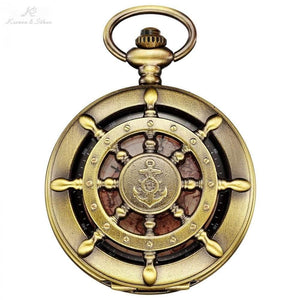 Planet Gates Bronze KSP106 Bronze Boat Rudder Anchor Pattern Case Map Analog Relogio Fob Key Pendant Clock Chain Mens Quartz Pocket Watch /KSP106