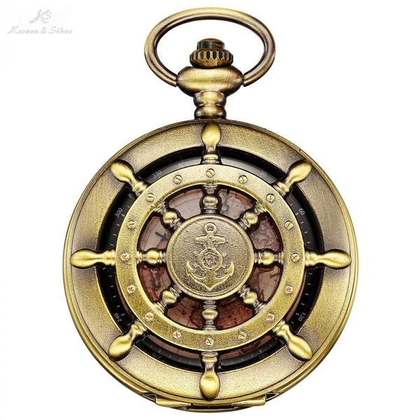 Planet Gates Bronze KSP106 Bronze Boat Rudder Anchor Pattern Case Map Analog Relogio Fob Key Pendant Clock Chain Mens Quartz Pocket Watch /KSP106