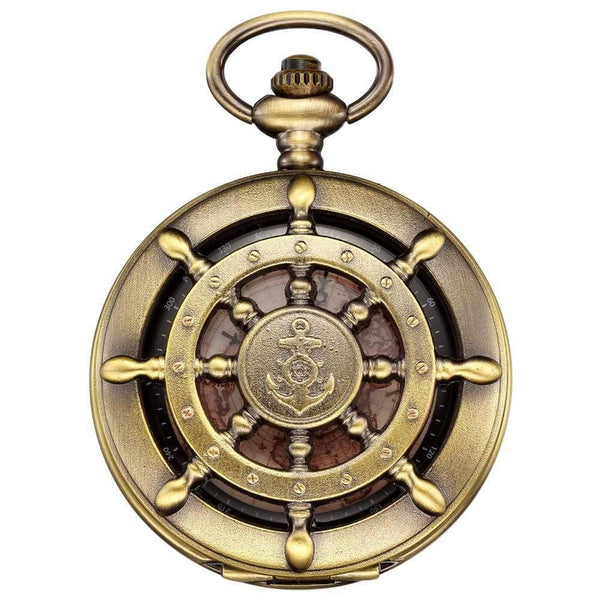 Planet Gates Bronze KSP106 Bronze Boat Rudder Anchor Pattern Case Map Analog Relogio Fob Key Pendant Clock Chain Mens Quartz Pocket Watch /KSP106